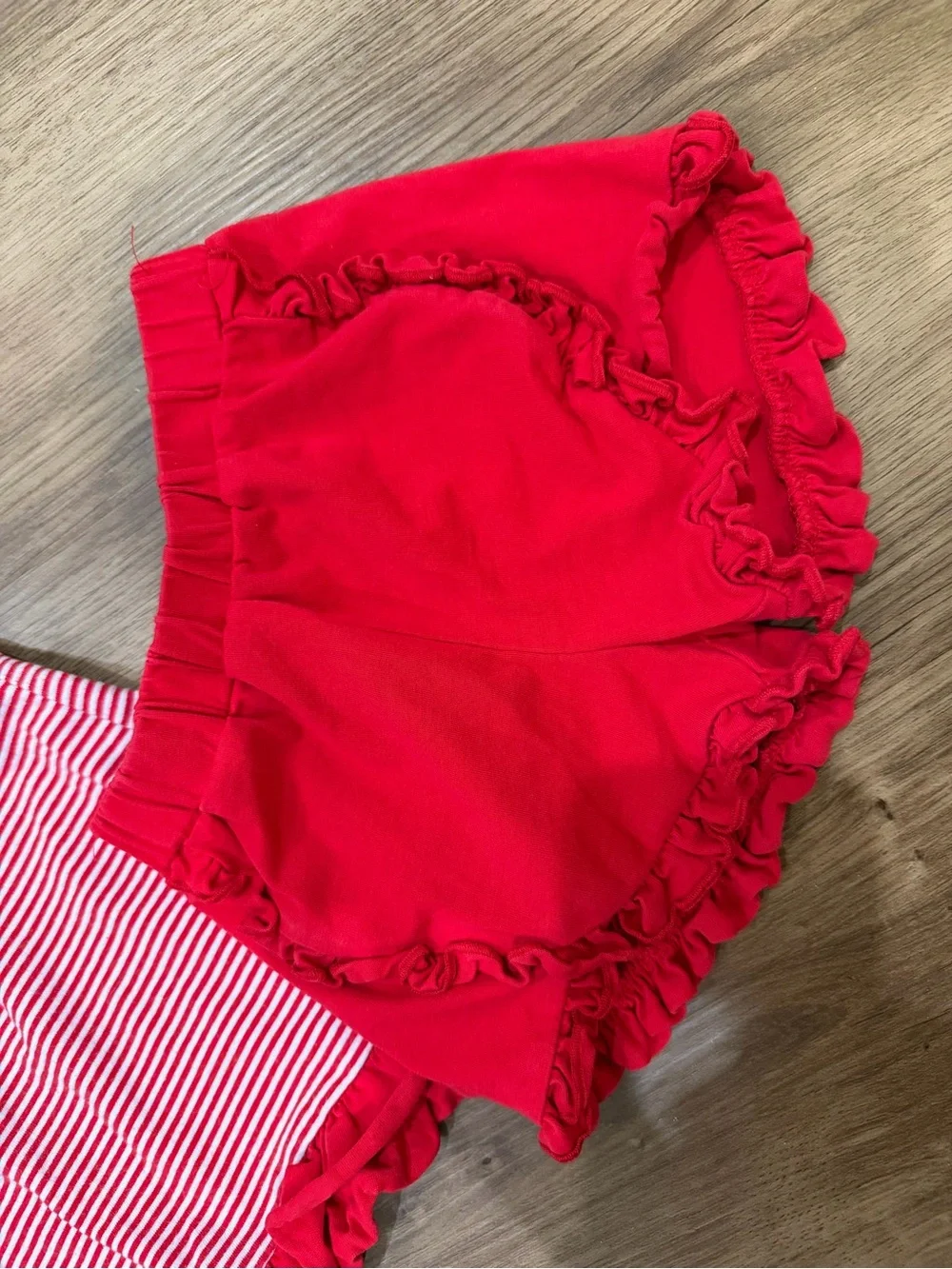 Disney Girls Red Striped Top & Ruffle Shorts Matching Set